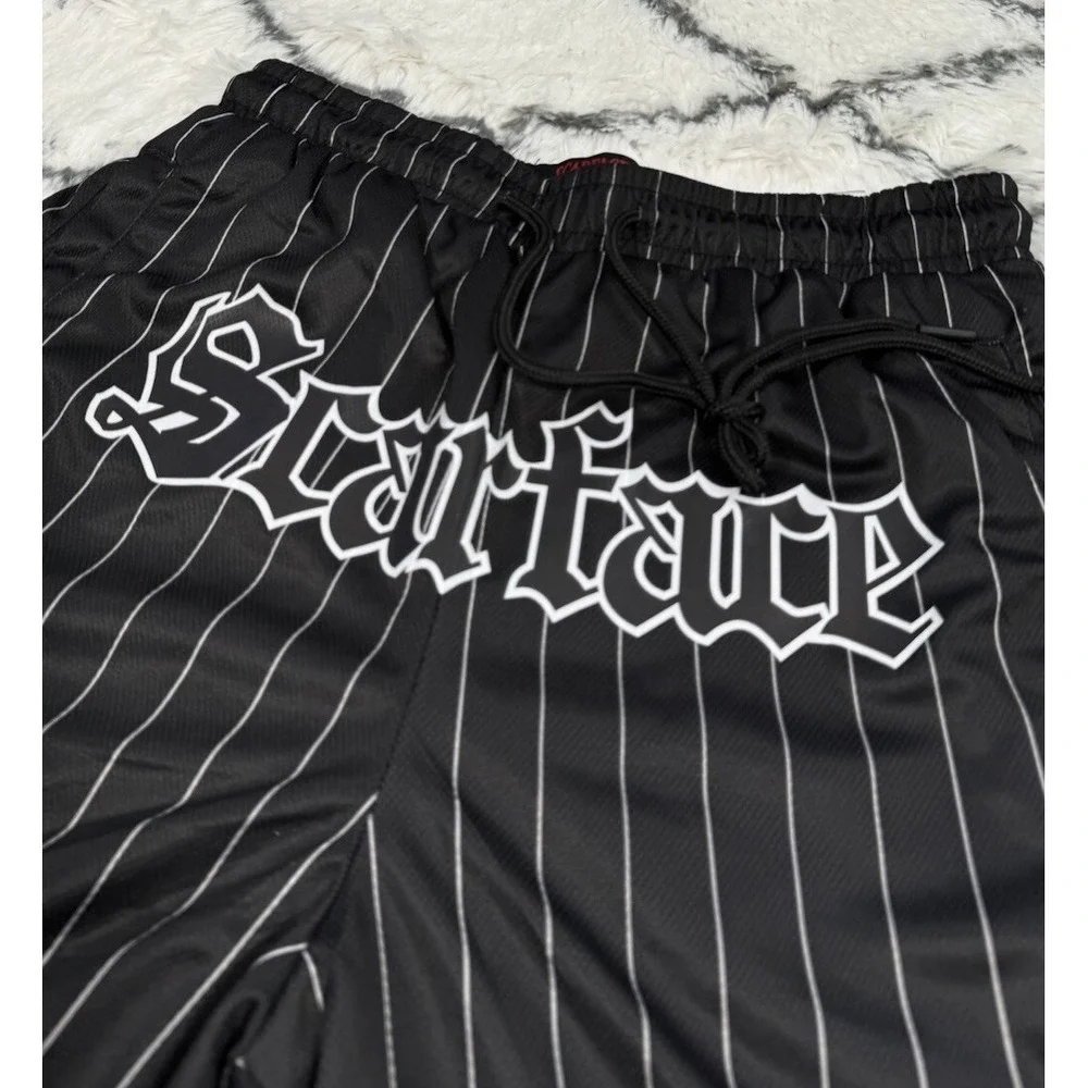 REASON Scarface Mesh Pinstripe Shorts‎ Black Men's Size S *NEW* $49